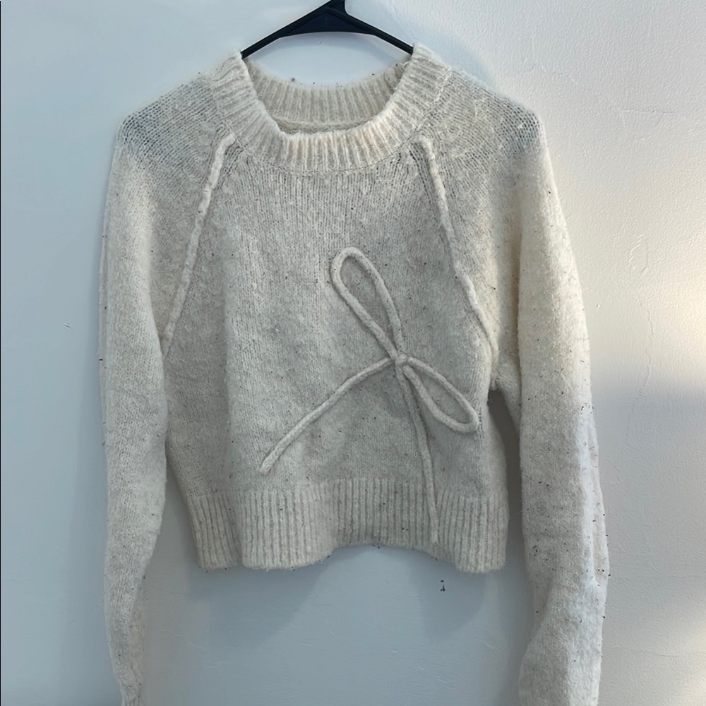 American eagle Cozy White Sweater with Bow Detail